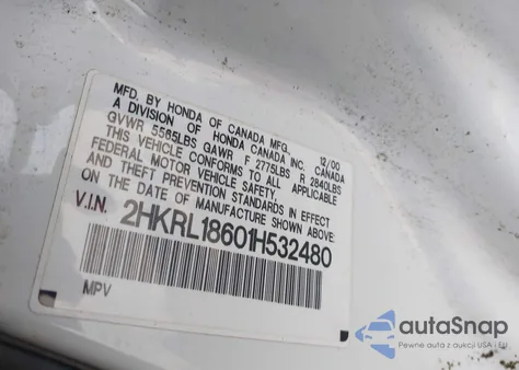 2001 Honda Odyssey Ex from USA, damaged, VIN 2HKRL18601H532480